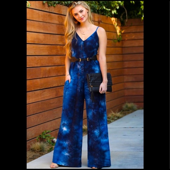 Blue Black Tie Dye Wide Leg Jumper